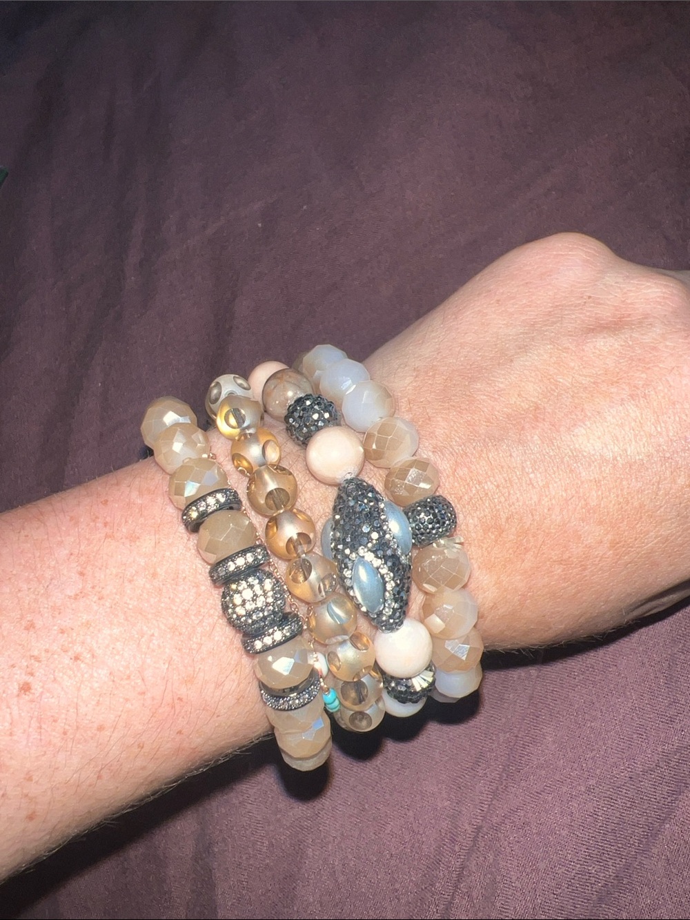 Stackable Neutral Beaded Bracelet Set - Blush Beige
